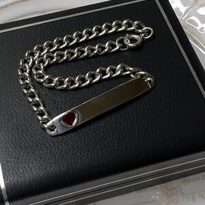 Colibri Stainless Steel ID Bracelet w/ Red Heart Accent – 7.5”